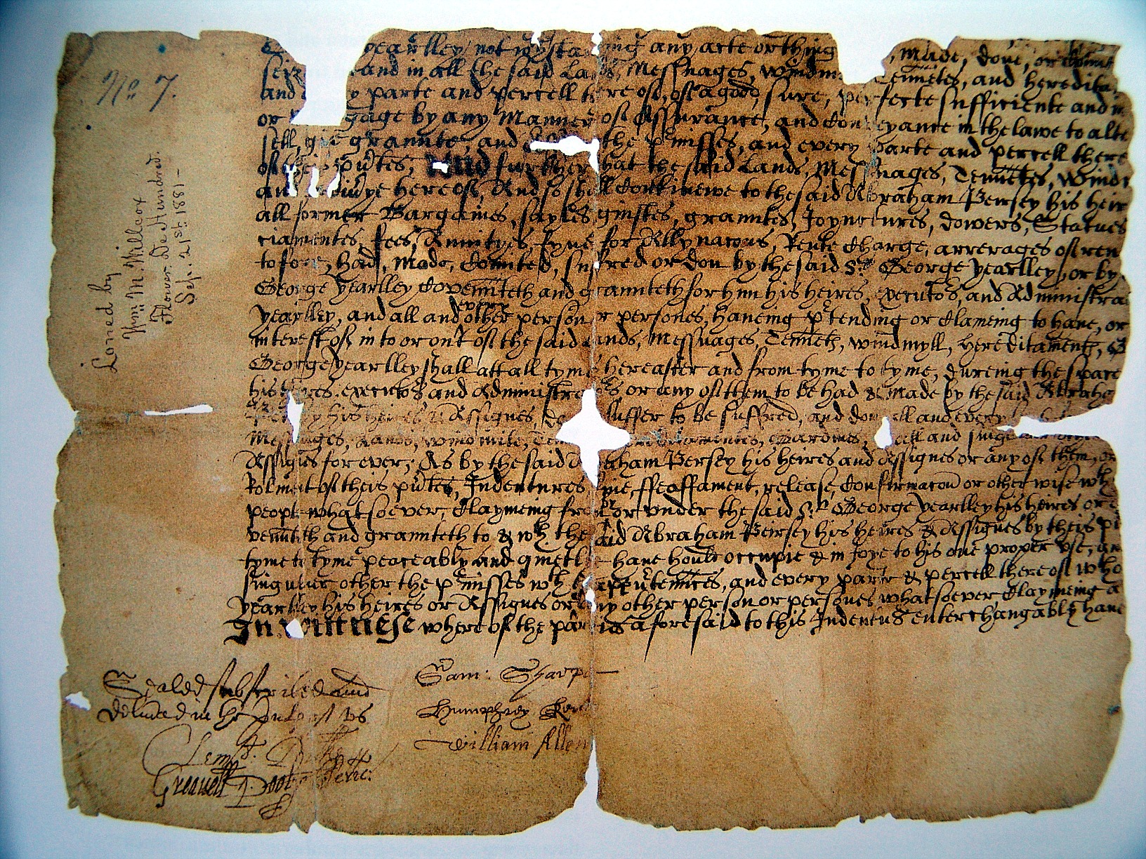 Deed conveying Flowerdew Hundred from Sir George Yeardley to Abraham Piercey - click on photo to access much larger .pdf version for greater detail...